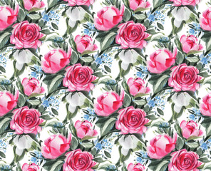 Seamless pattern with watercolor flowers