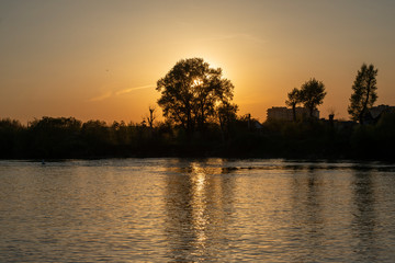 Fototapeta premium very beautiful and colorful sunrise over the river