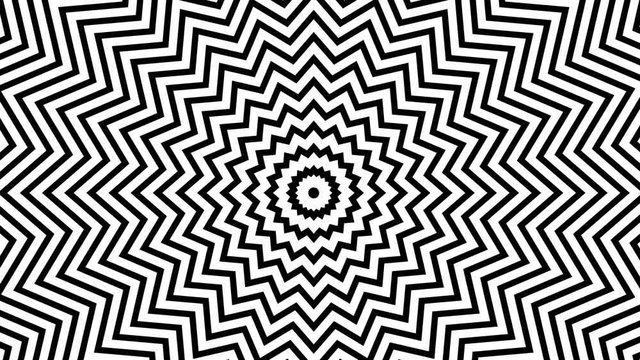 Tunnel animation. Psychedelic hypnotic black and white spiral vortex. Abstract circle wallpaper. Seamless tunnel animation loop.