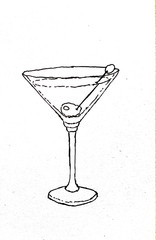 Martini Dry Coctail black and white sketch illustration