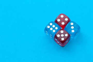 Dices on blue background.