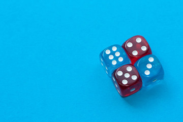Dices on blue background.