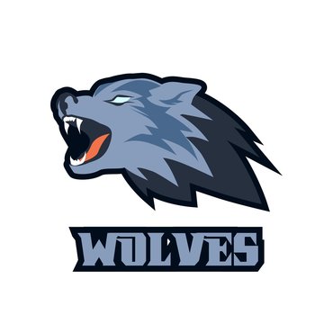 Wolf head mascot logo, roaring animal 