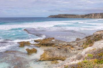 Fototapeta na wymiar Shoreline at Cape Willoughby, Kangaroo Island, Australia