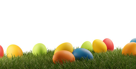 colorful Easter eggs green grass 3d-illustration