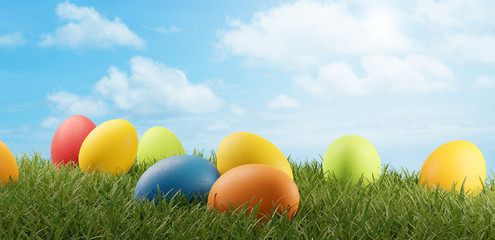 Fototapeta na wymiar colorful Easter eggs green grass 3d-illustration