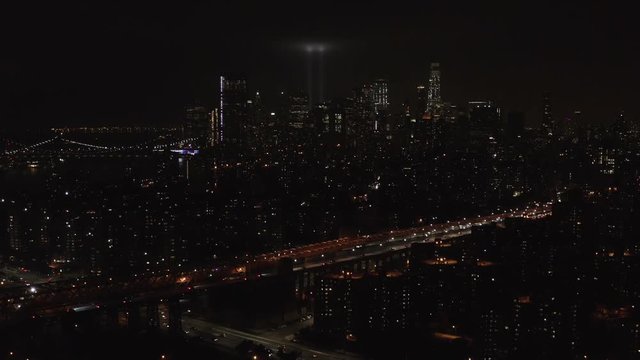 Aerial, New York cityscape at night