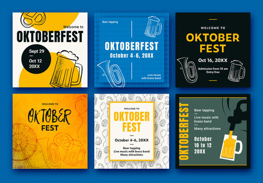 Oktoberfest Social Media Banner Set Layout with Illustrative Elements