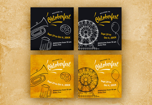 Oktoberfest Social Media Banner Set Layout with Illustrative Elements