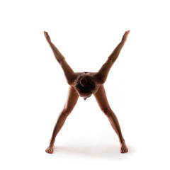Fototapeta na wymiar Yoga alphabet. The letter X formed by gymnast body