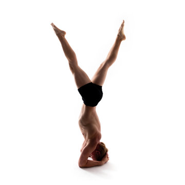 Yoga Alphabet. The Letter Y Formed By Gymnast Body