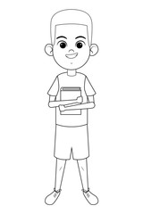 young boy with a book black and white