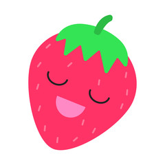 Strawberry cute kawaii flat design long shadow character