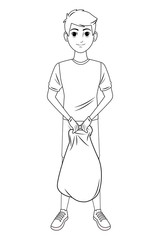 cleaning service person avatar cartoon character black and white