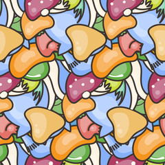 Cute seamless forest pattern with mushrooms. Nice for prints, design, colorings, cards, textile