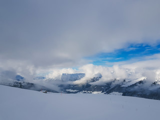 Fototapeta na wymiar Swiss Davos during heavy snowfall 