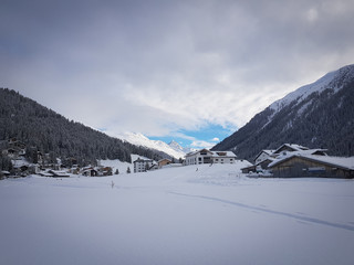 Swiss Davos during heavy snowfall 