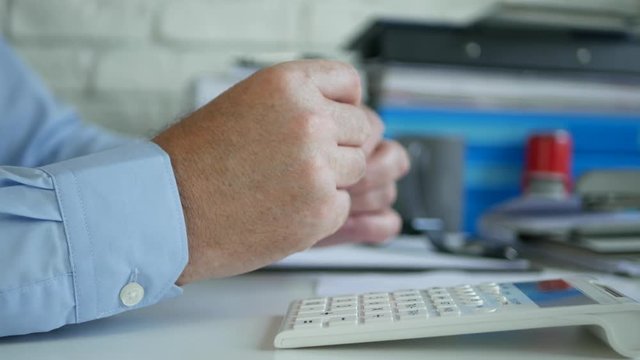 Bored Person at Workplace Play Restless with a Pen in Hands Waiting in Office