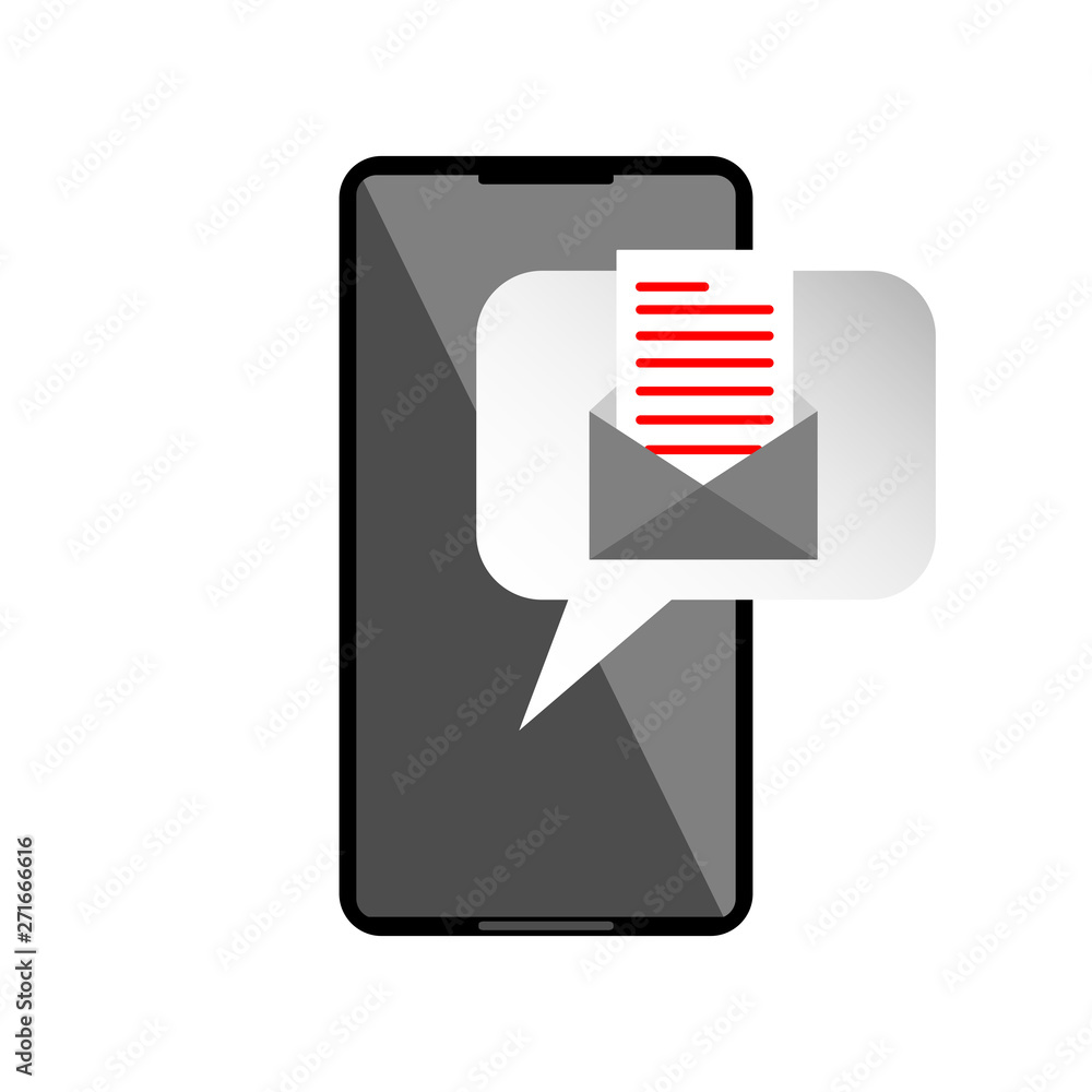 Poster icon or mail message reminder mailing on mobile phone. notification on smartphone for read email. ve