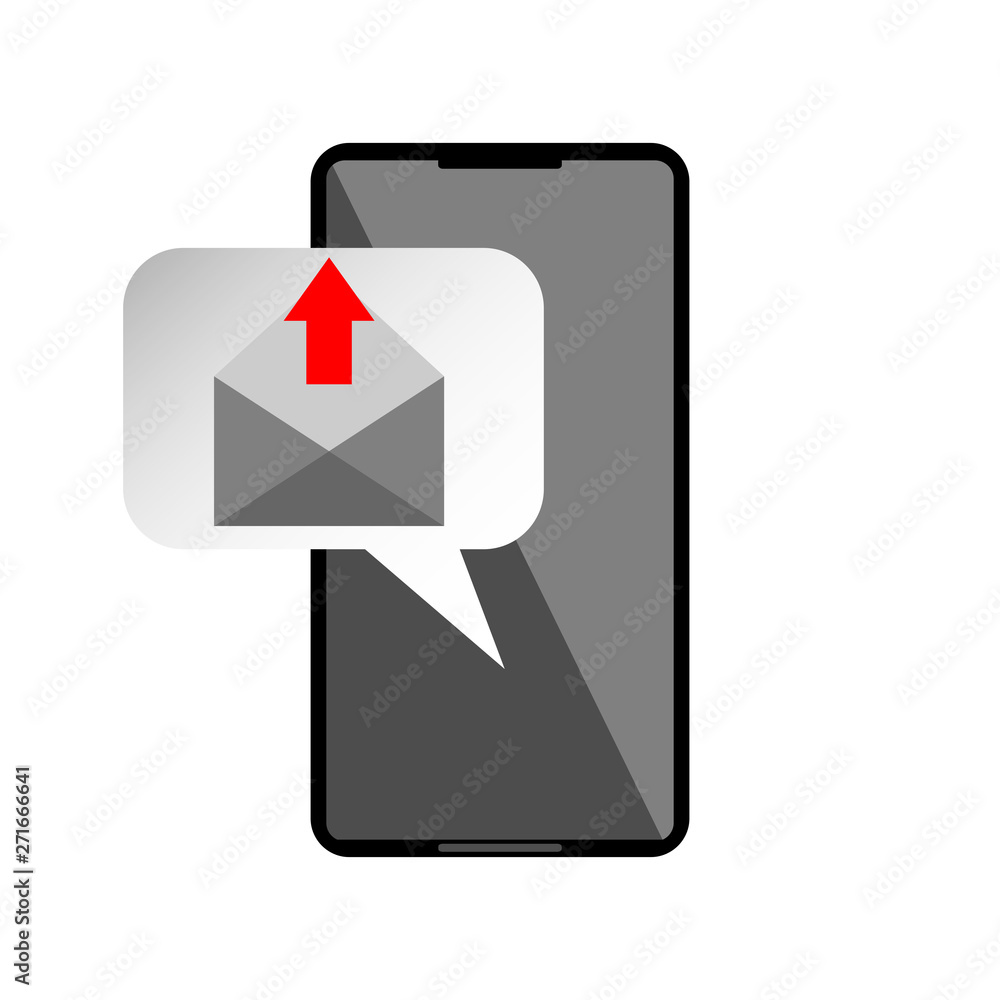 Aufkleber icon or mail message reminder mailing on mobile phone. notification on smartphone for send email. ve