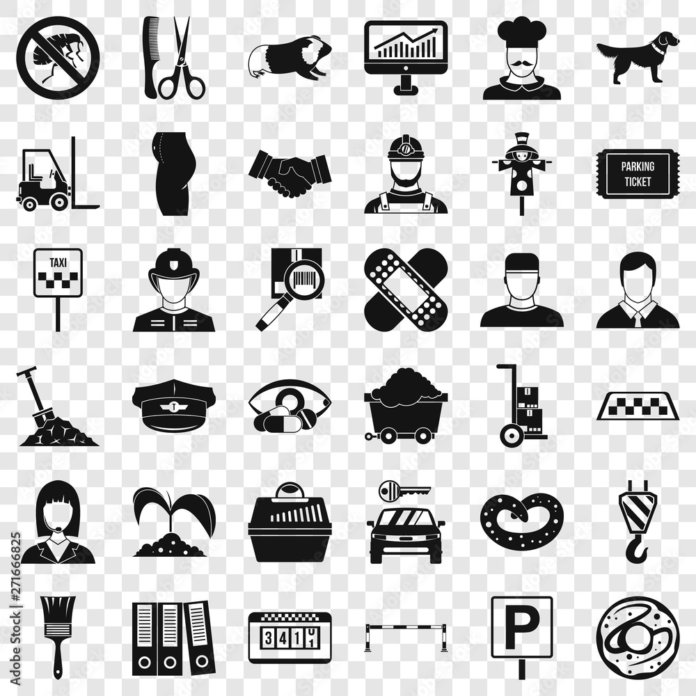 Poster parking place icons set. simple style of 36 parking place vector icons for web for any design