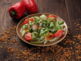 Fresh vegetable salad in a plate on the table