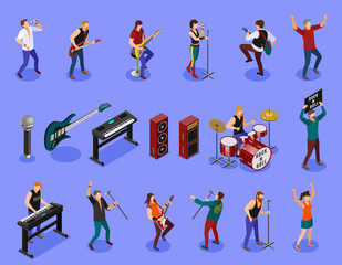 Rock musicians on isolated background