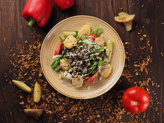 Beef Stew with Fried Potatoes and Fresh Vegetables