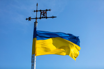 Ukrainian flag on sky background