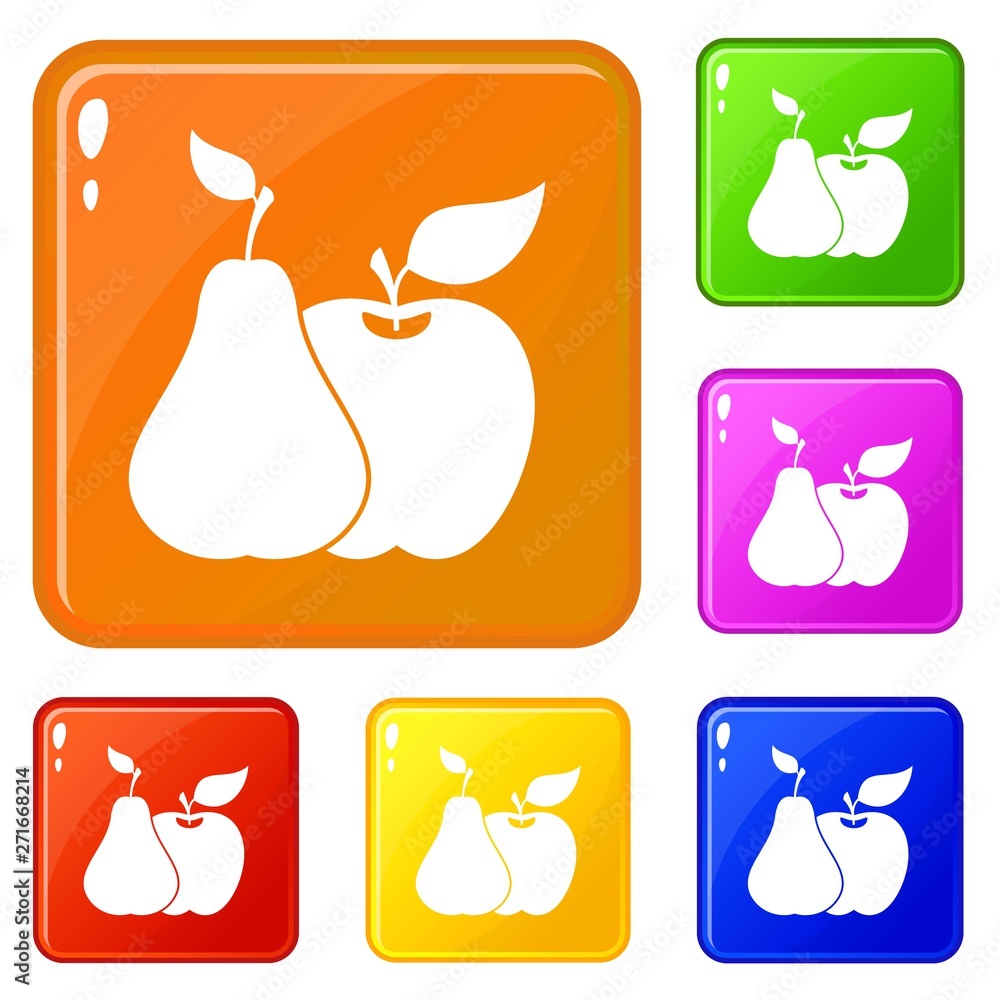 Poster apple and pear icons set collection vector 6 color isolated on white background