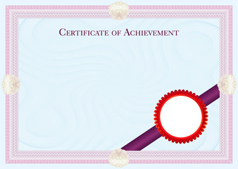Certificate. Template diploma currency border. Award background Gift voucher. Completion, guarantee.