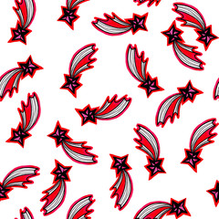 Seamless pattern with handdrawn red comets on white background.Ornament for design, paper, background, celebrating card, poster, textile, wallpaper
