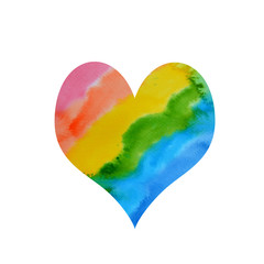 Rainbow hand drawn watercolor heart LGBT Pride design elements.  Poster, card, banner and background.