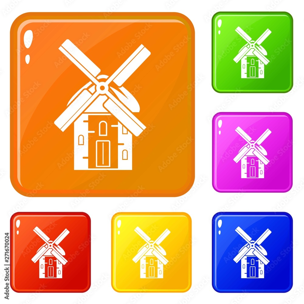 Poster mill icons set collection vector 6 color isolated on white background