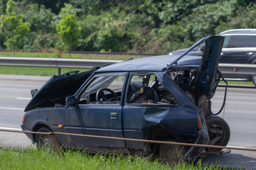 Obraz na płótnie Canvas car has dented rear bumper damaged after accident