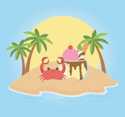 summer poster with ice cream in seascape