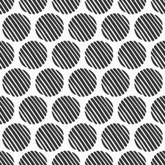 Abstract seamless pattern of hand drawn striped circles. Textured circles pattern. Monochrome vector background.