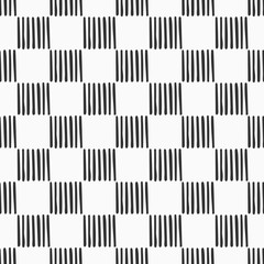 Abstract seamless pattern of hand drawn striped squares. Monochrome vector background.