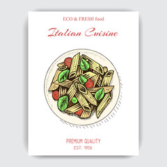 Vector illustration sketch - italian food. Pack of pasta. Penne Rigate.