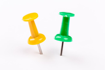 Push pins isolated on white background.