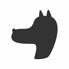 Caricature silhouette of a dog's head. Funny icon, symbol, logo.