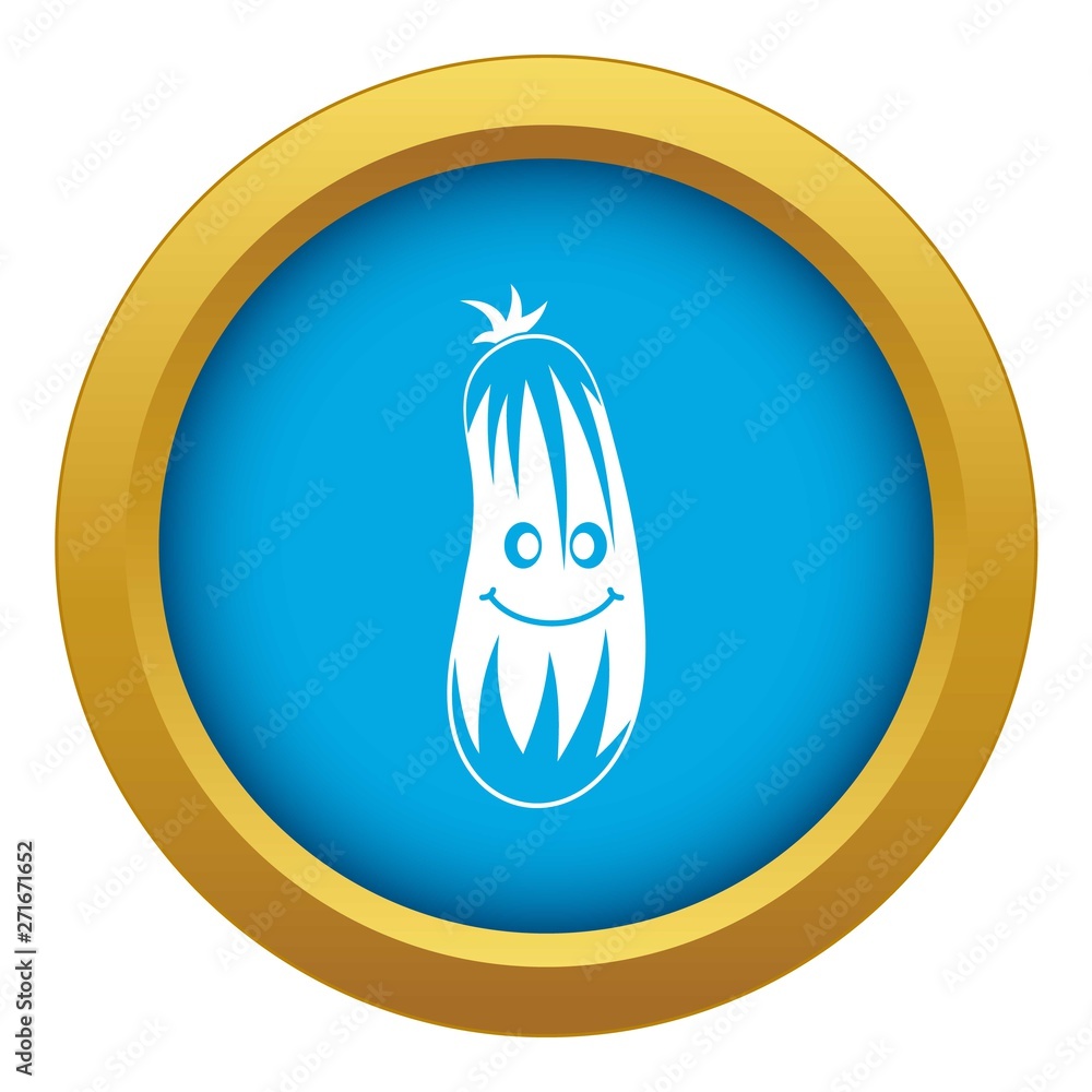 Poster fresh smiling cucumber icon blue vector isolated on white background for any design