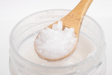 Coconut oil in the glass pot