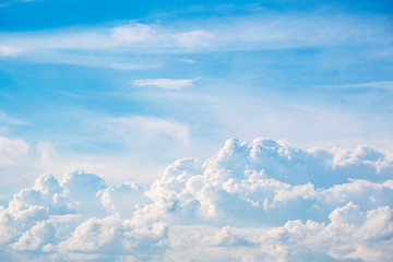 Fototapeta na wymiar Beautiful porous clouds on a clear blue sky. Abstract background
