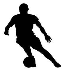 Logo noir de footballeur en pleine action avec le ballon