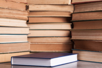 Set of old books with different views.