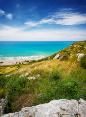 Fototapeta na wymiar summer landscape with hill, green sea and blue sky