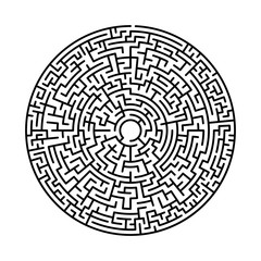 Maze in abstract style. Labyrinth game. Black maze circle. Black labyrinth. Maze symbol. Labyrinth isolated on white background.