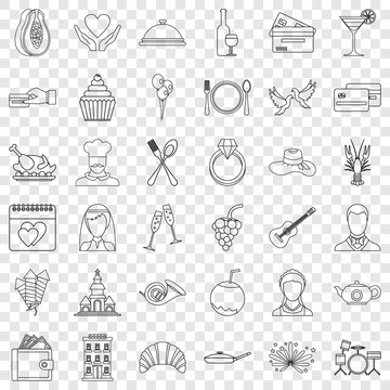 Present icons set. Outline style of 36 present vector icons for web for any design