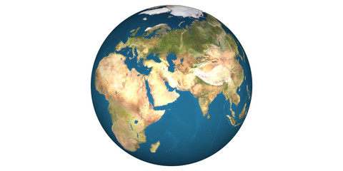 Earth world globe round from space white background